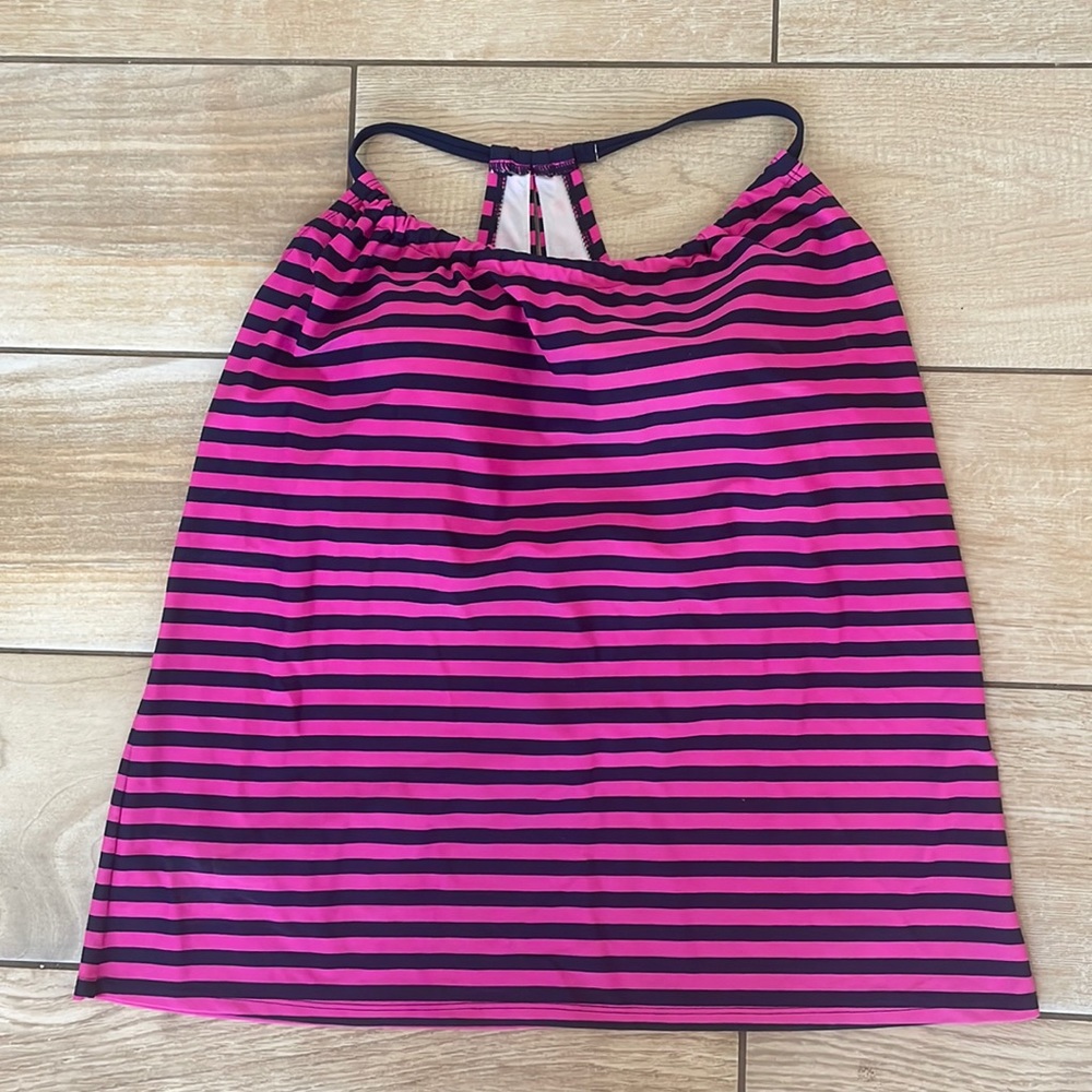 Merona Pink and Navy Striped Swim Tankini Top